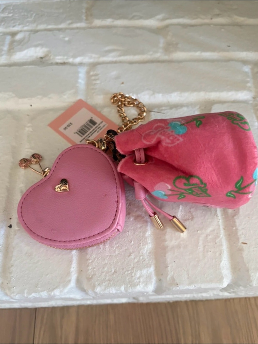 Juicy couture Pink Heart Coin Purse Keychain with Floral Pouch